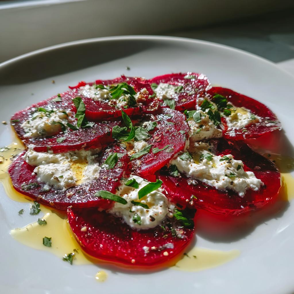 Carpaccio van biet met geitenkaascrème