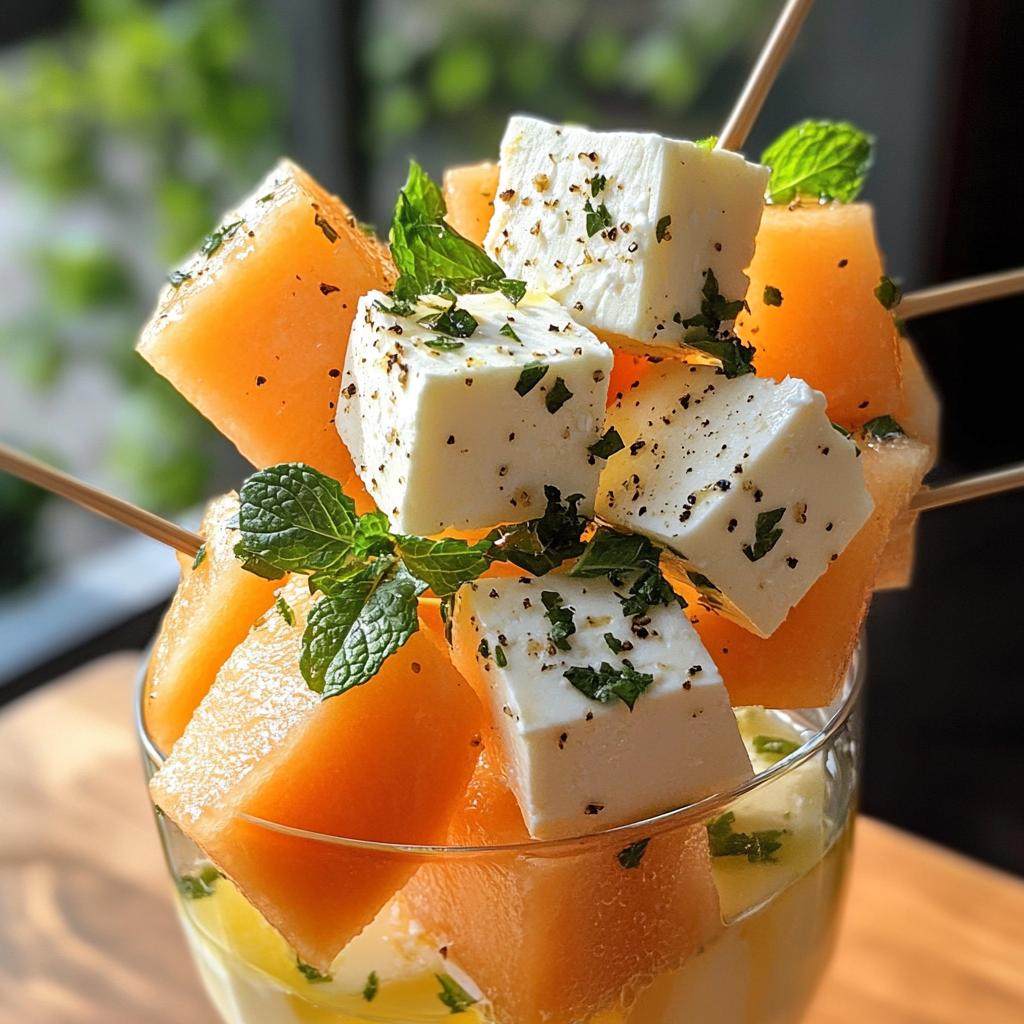 Feta-meloen spies in glaasje