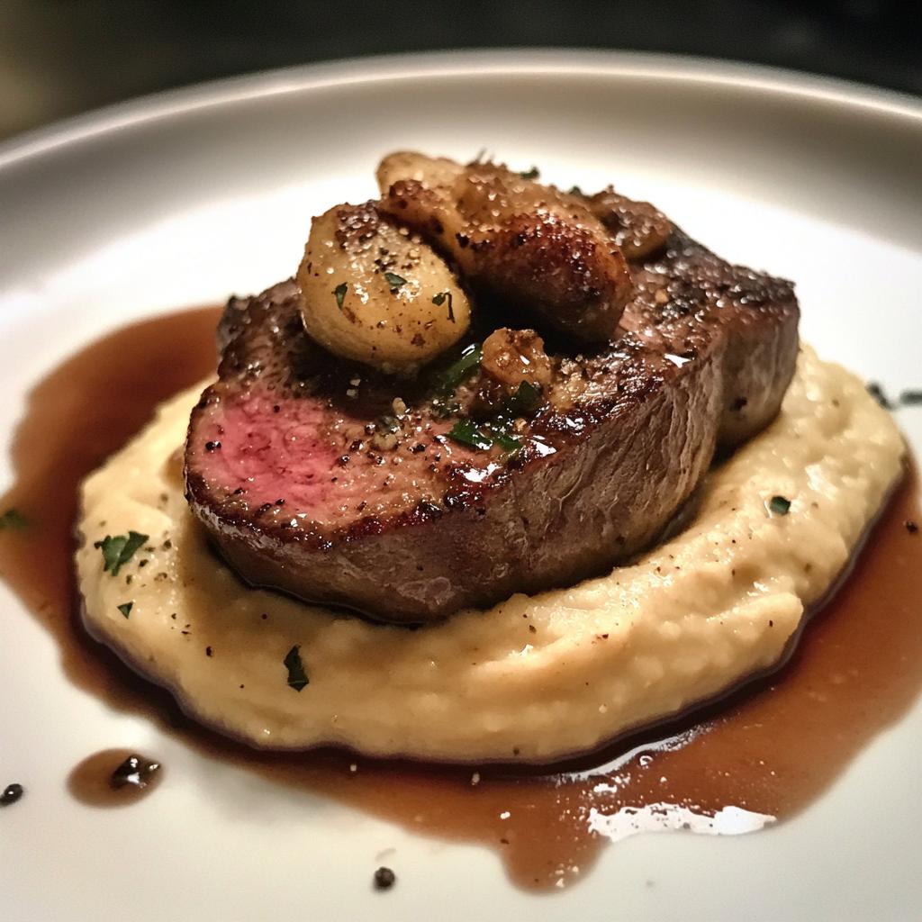 Gebakken hert met knolselderijpuree