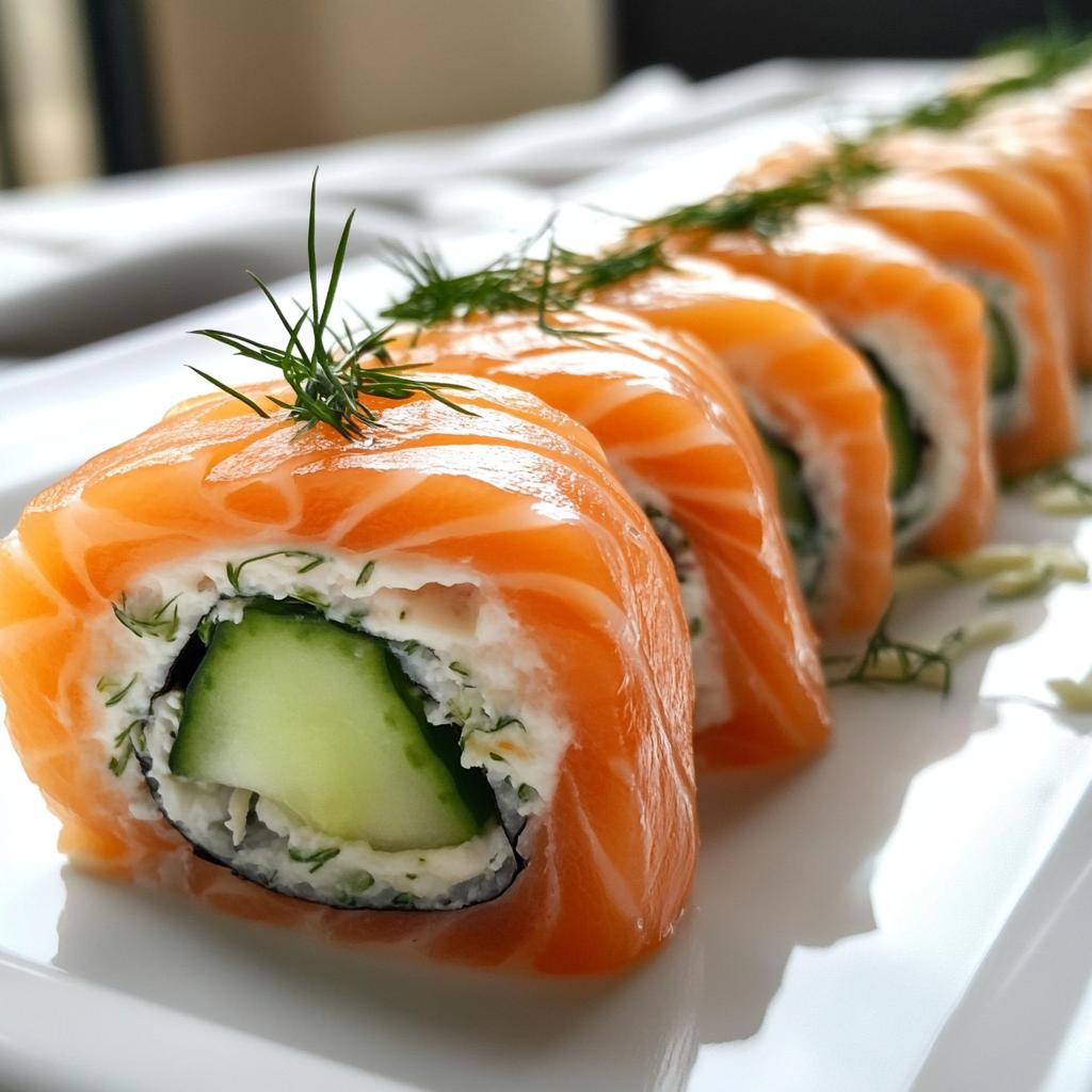 Gerookte zalmrolletjes met komkommer