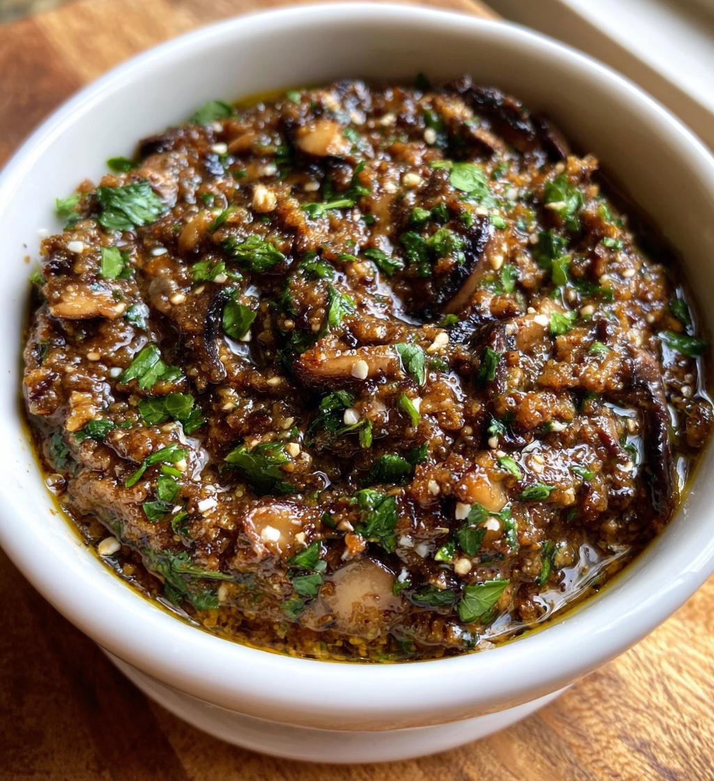 Geroosterde knoflook-champignon tapenade