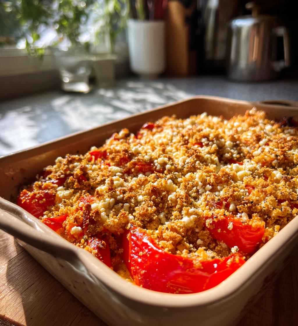 Geroosterde paprika en feta crumble