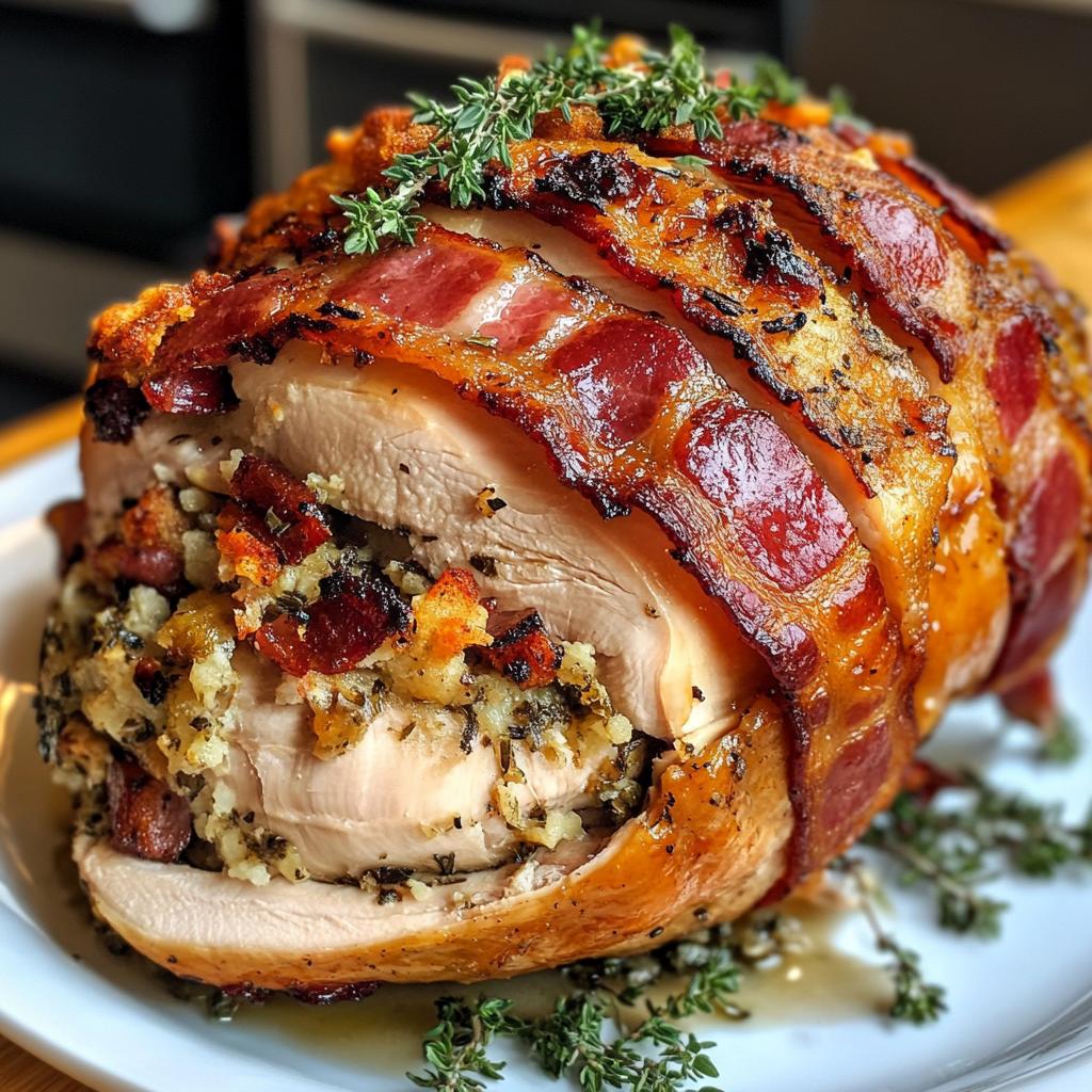 Gevulde kalkoen met spek