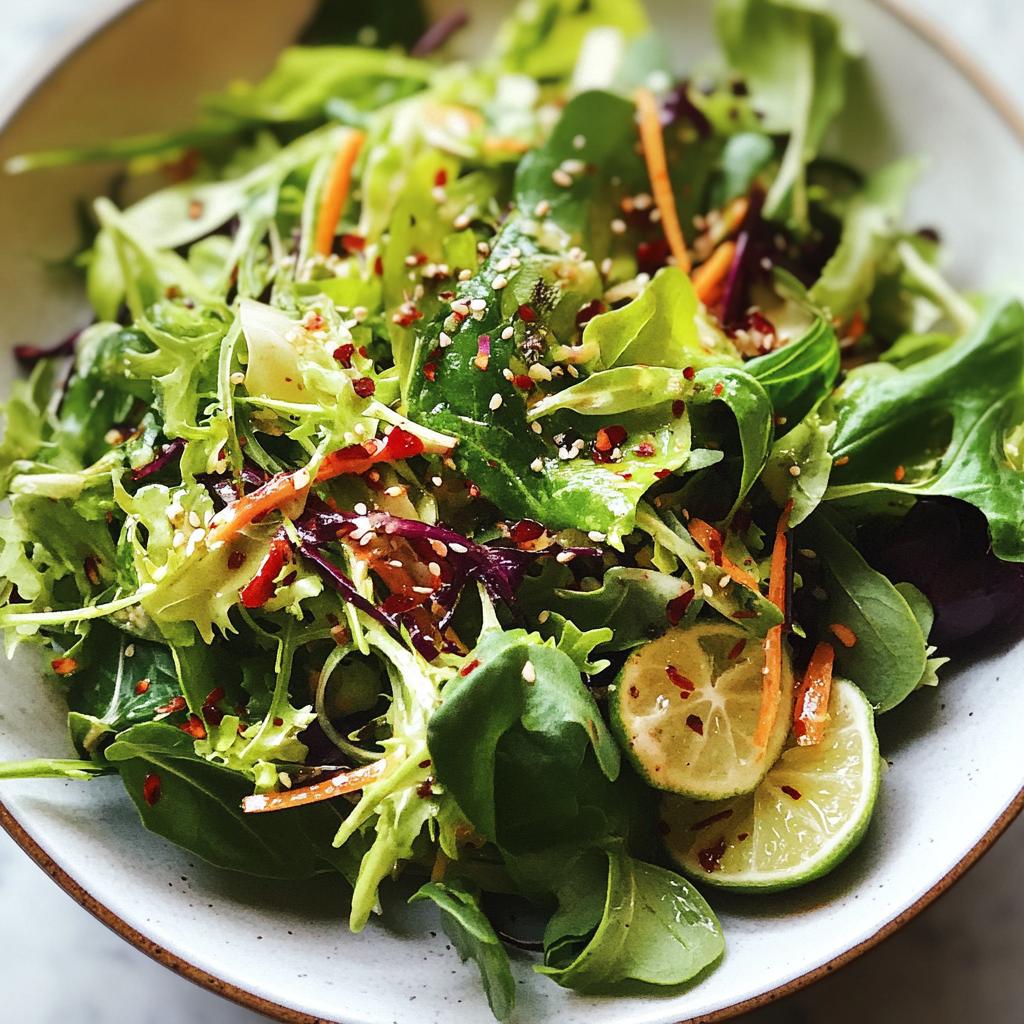 Groene salade met limoen-gember dressing