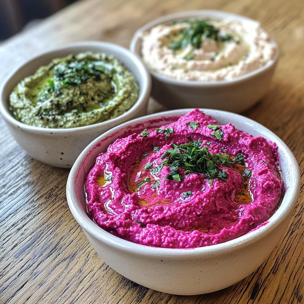 Hummus trio (klassiek, rode biet, groene kruiden) - detail 1