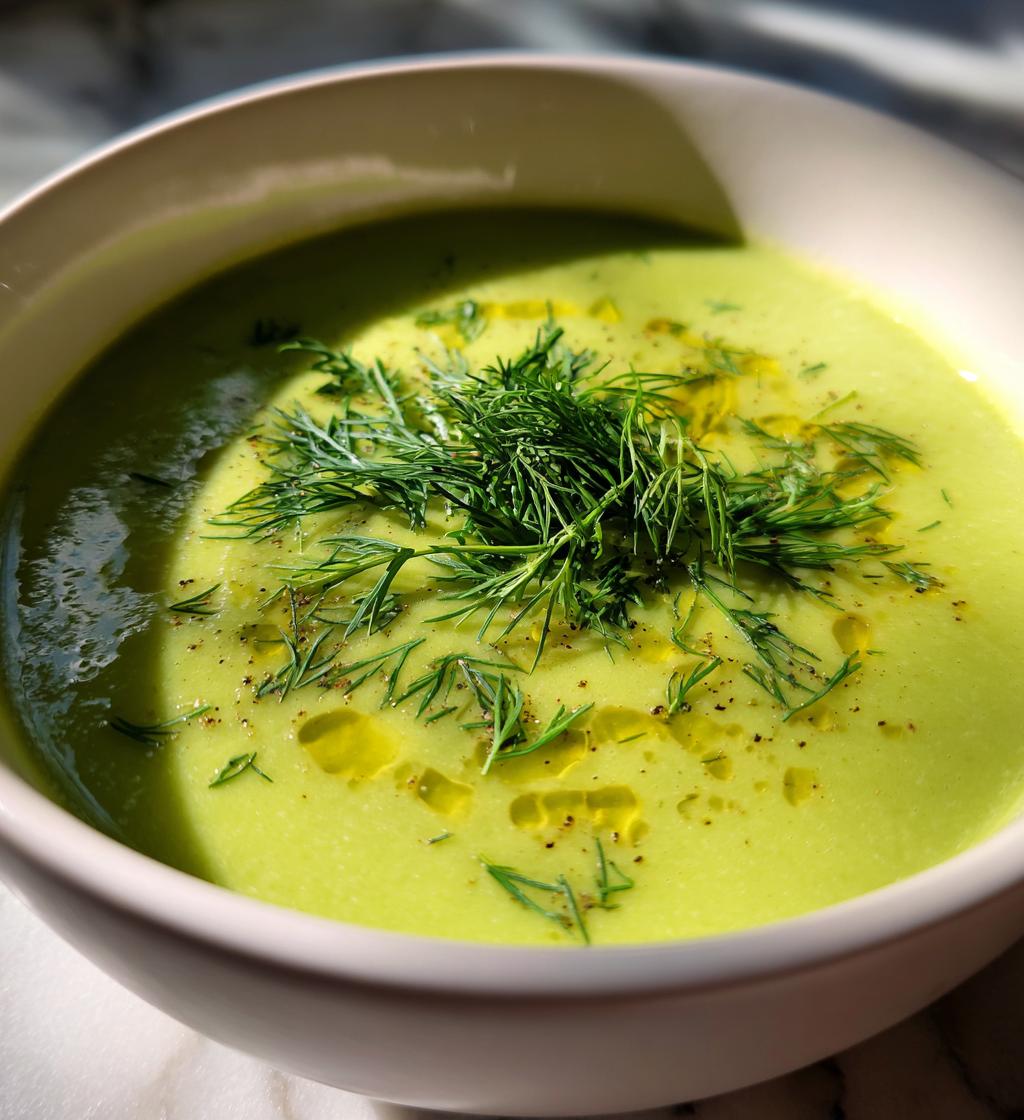 Koude komkommer-avocado soep