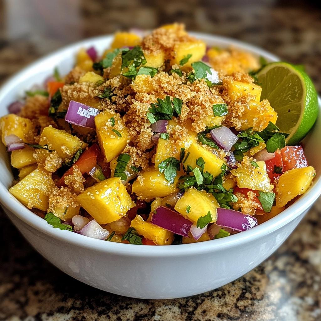 Mangosalsa met tortilla crumble