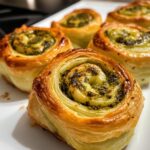 Mini bladerdeegrolletjes met pesto