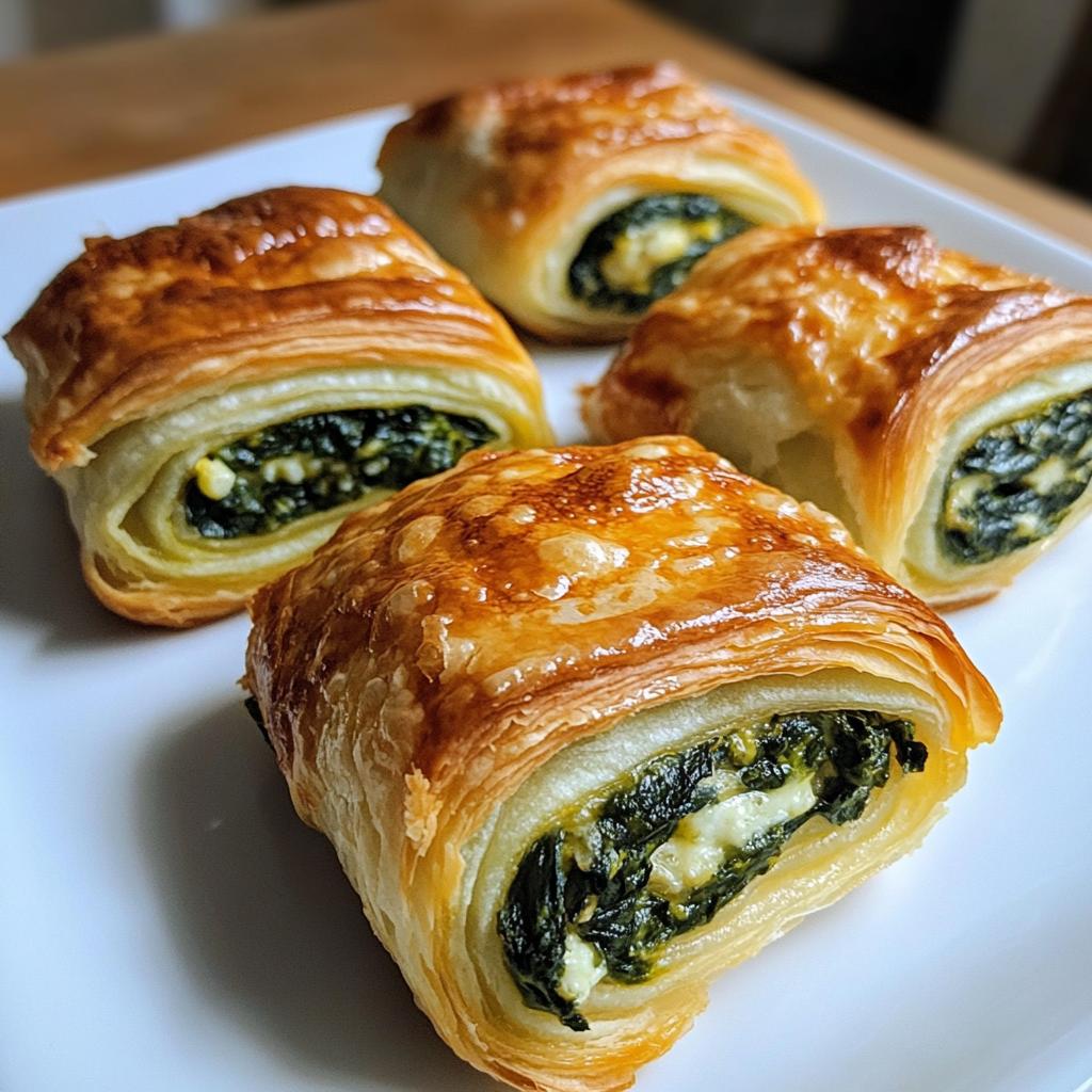 Mini bladerdeegrolletjes met spinazie