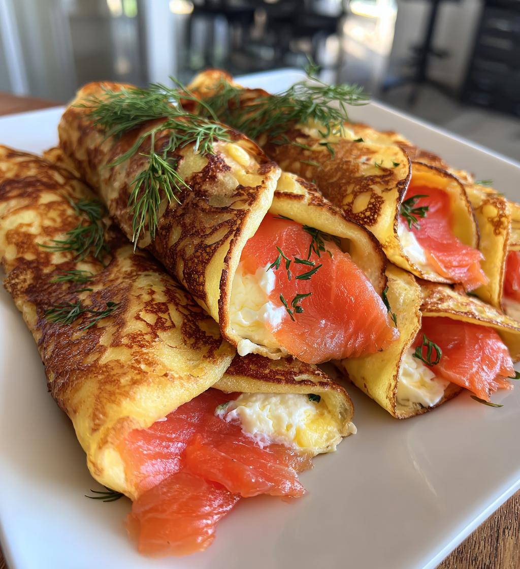 Mini pannenkoekrolletjes met zalm