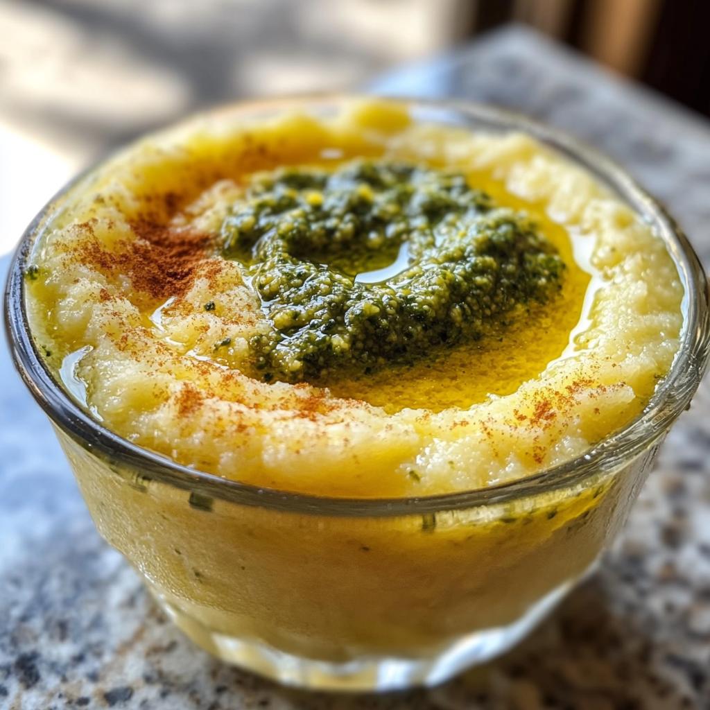 Parmezaan-Polenta shot met pesto