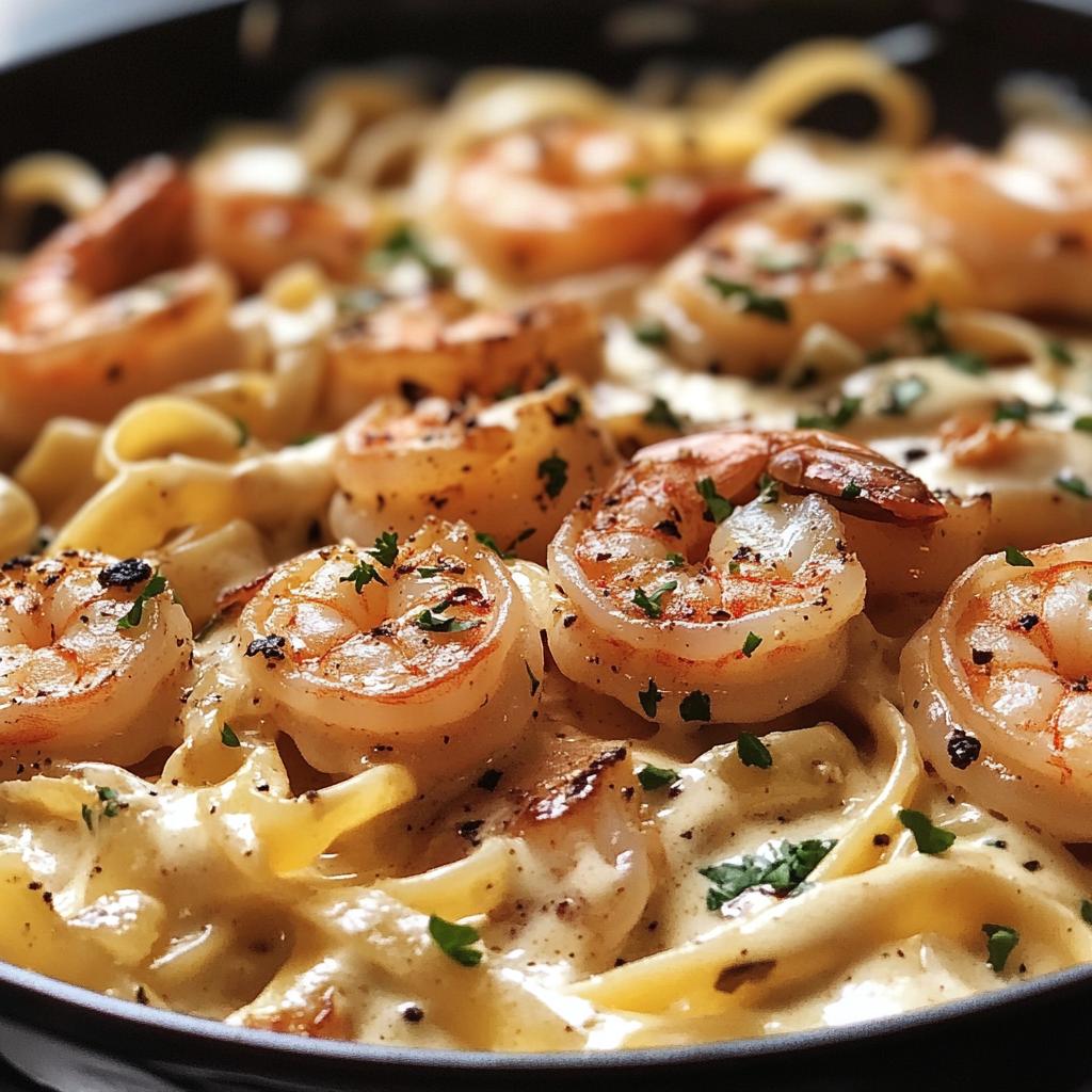 Pasta met garnalen en room - detail 1