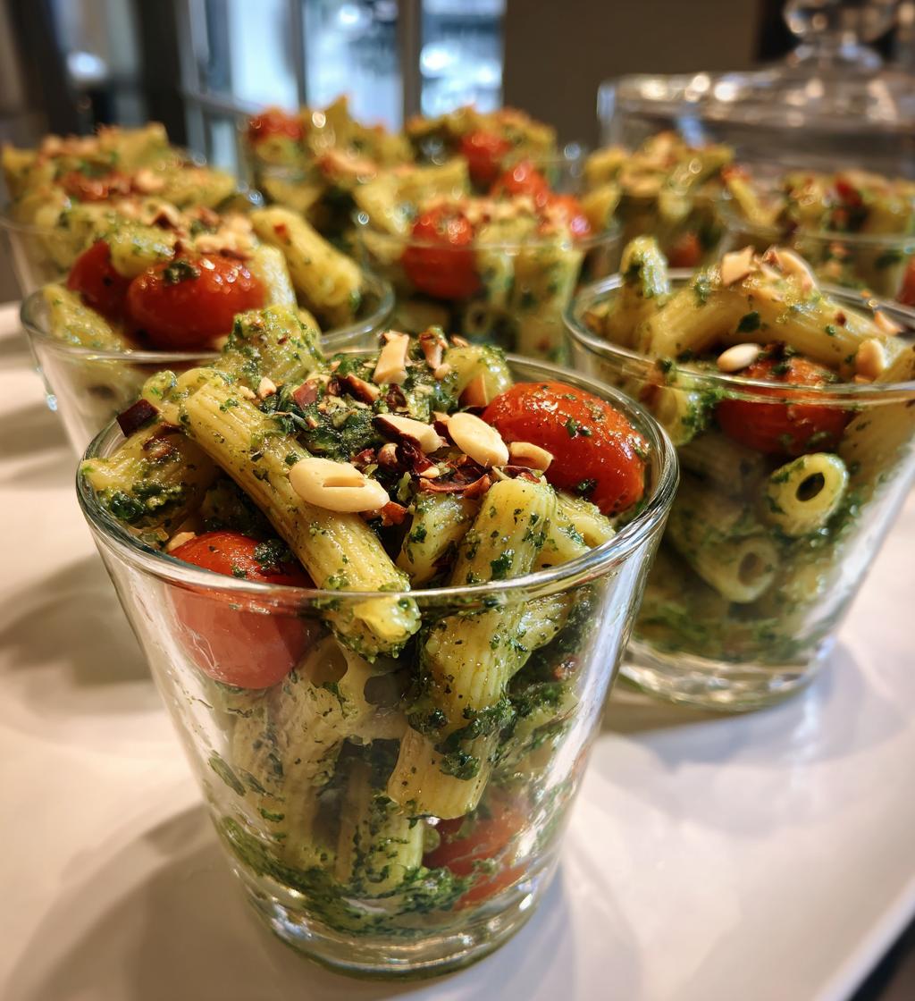 Pesto-pasta salad shooters