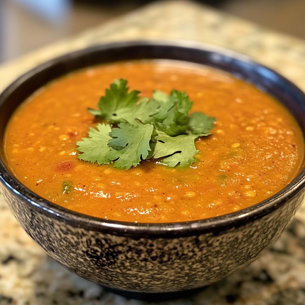 Pittige rode linzensoep shot - detail 1