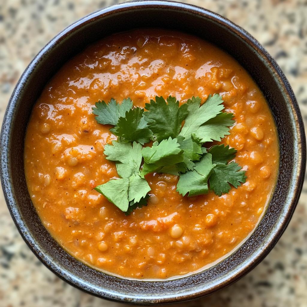 Pittige rode linzensoep shot
