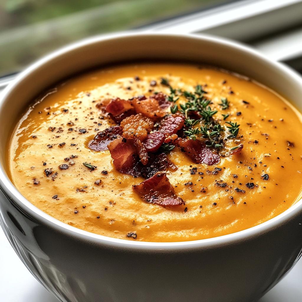 Pompoencrème met krokante spekjes