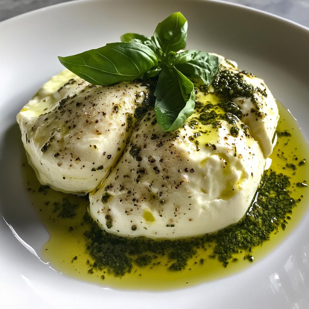 Zachte burrata met pesto-drup