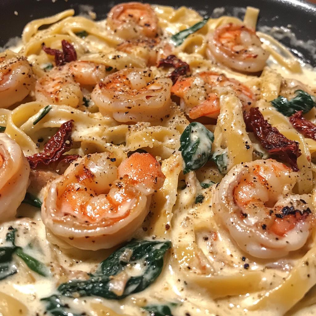 creamy shrimp tuscan fettuccine