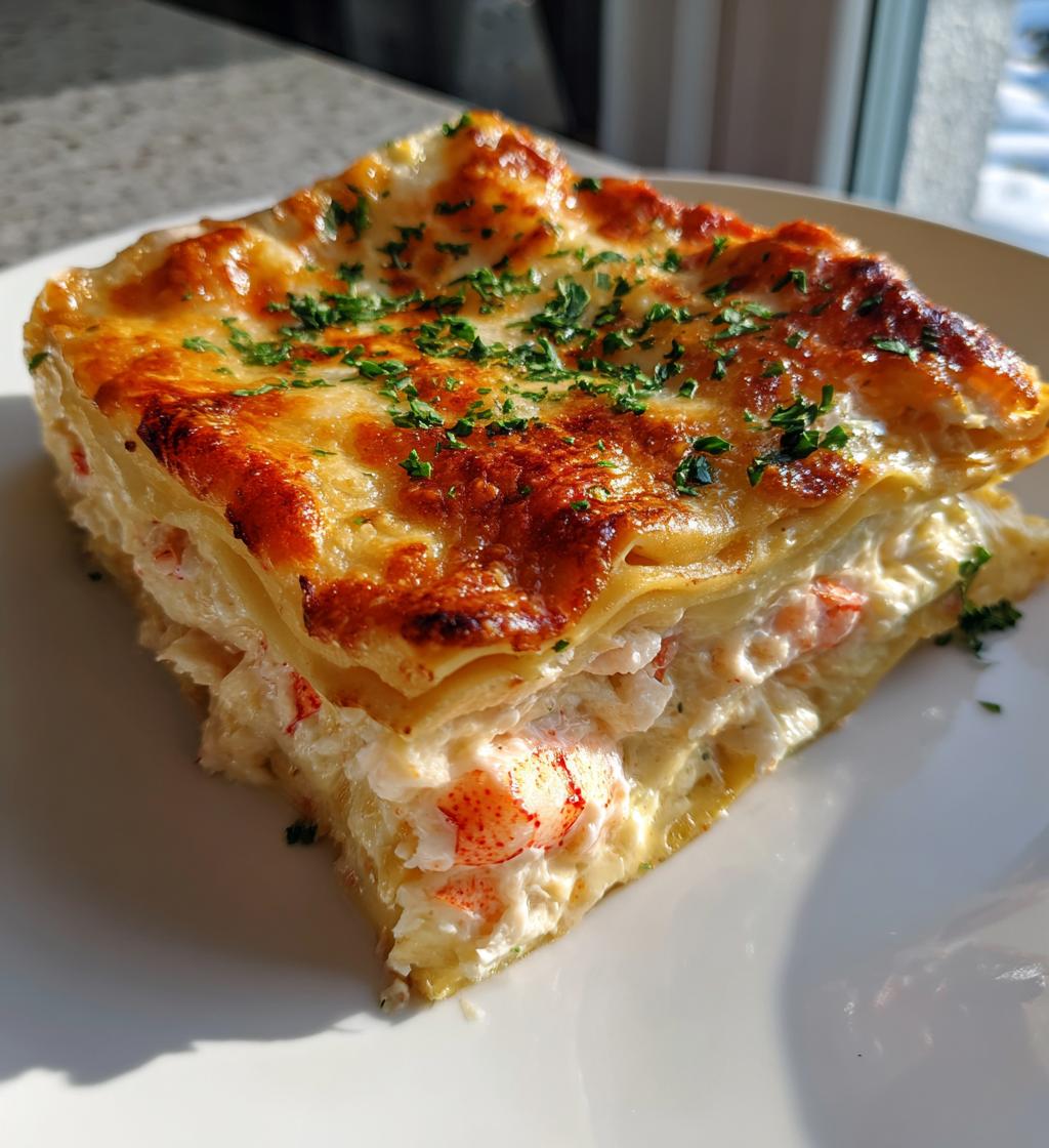 seafood lasagna with lobster and shrimp