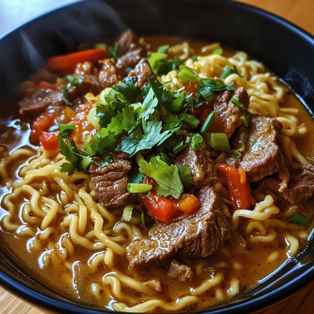 slow cooker curry ramen with beef
