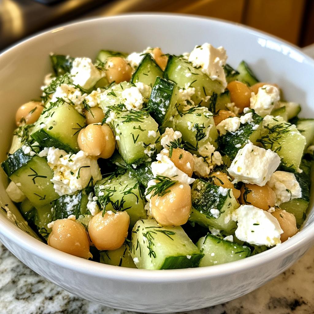 herby cucumber salad with feta and chickpeas